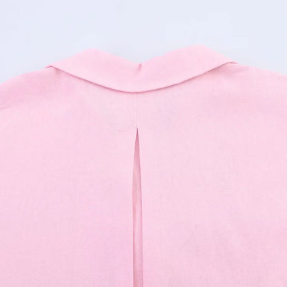 HipSeam Wide Sleeved Shirt Women Spring Asymmetric Hem Button Women's Shirts Simple Lady Johnny Collar Linen Shirts & Blouses - Smarsty