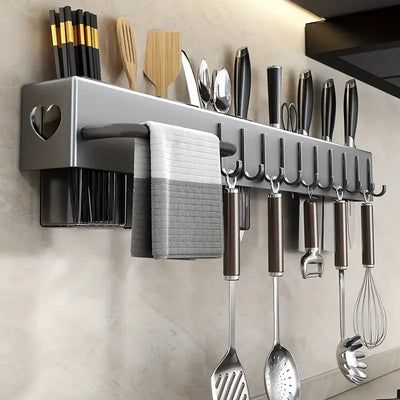 Wall Mounted Kitchen Knife Pot Cover Storage Rack Metal Kitchen Shelf Skeletonized Drainage Easy To Clean Chopstick Organizer