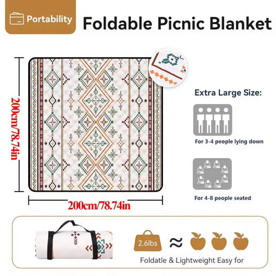 200x200CM Waterproof Picnic Blanket Large Beach Blanket Outdoor Picnic Mat Beach Mat with Carrying Handle for Travel Camping by Smarsty