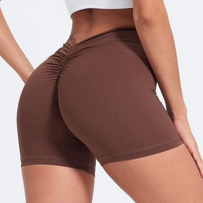 Sexy V-Back Shorts High Waisted Hip Lifting Yoga Shorts Women's Nylon Tight Fitting Shorts Training Sports Fitness Pants - Smarsty