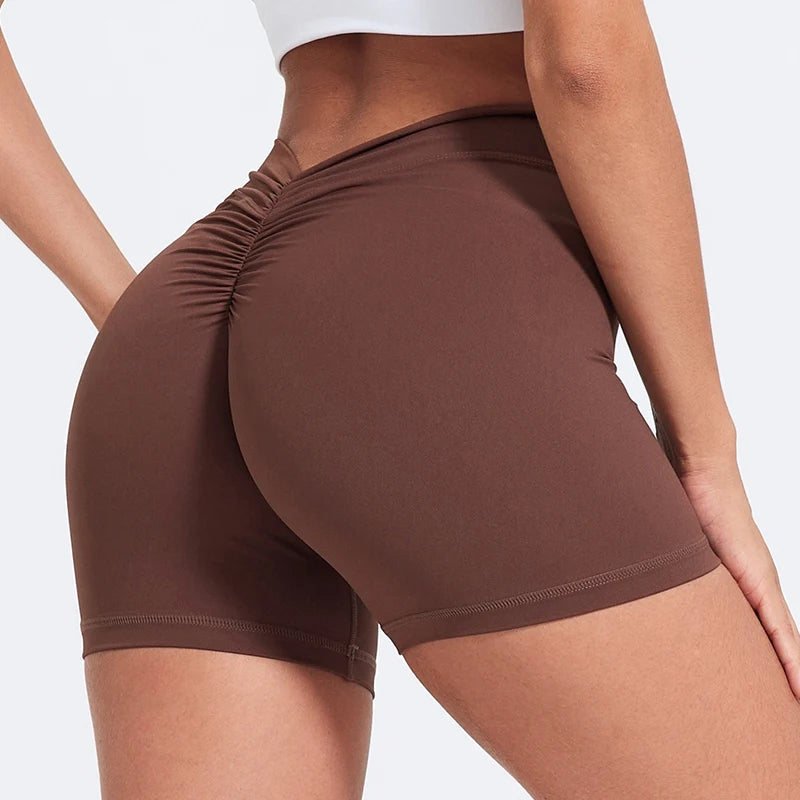Sexy V-Back Shorts High Waisted Hip Lifting Yoga Shorts Women's Nylon Tight Fitting Shorts Training Sports Fitness Pants - Smarsty