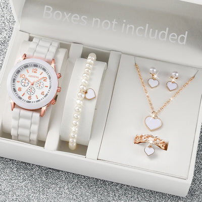 Women's Casual Silicone Band Quartz Watch Set - Smarsty
