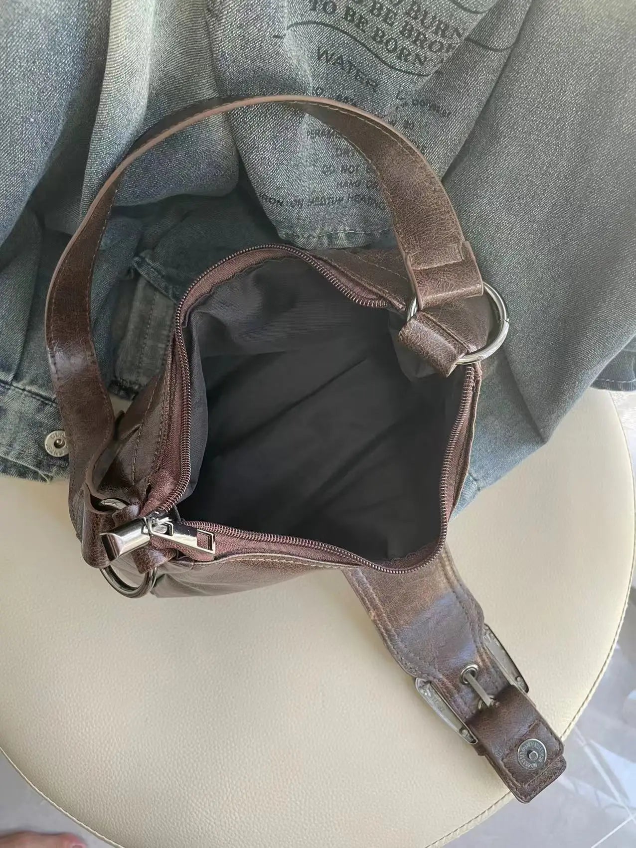 Vintage Leather Shoulder Mini Bag Y2K Wasteland Style - Smarsty