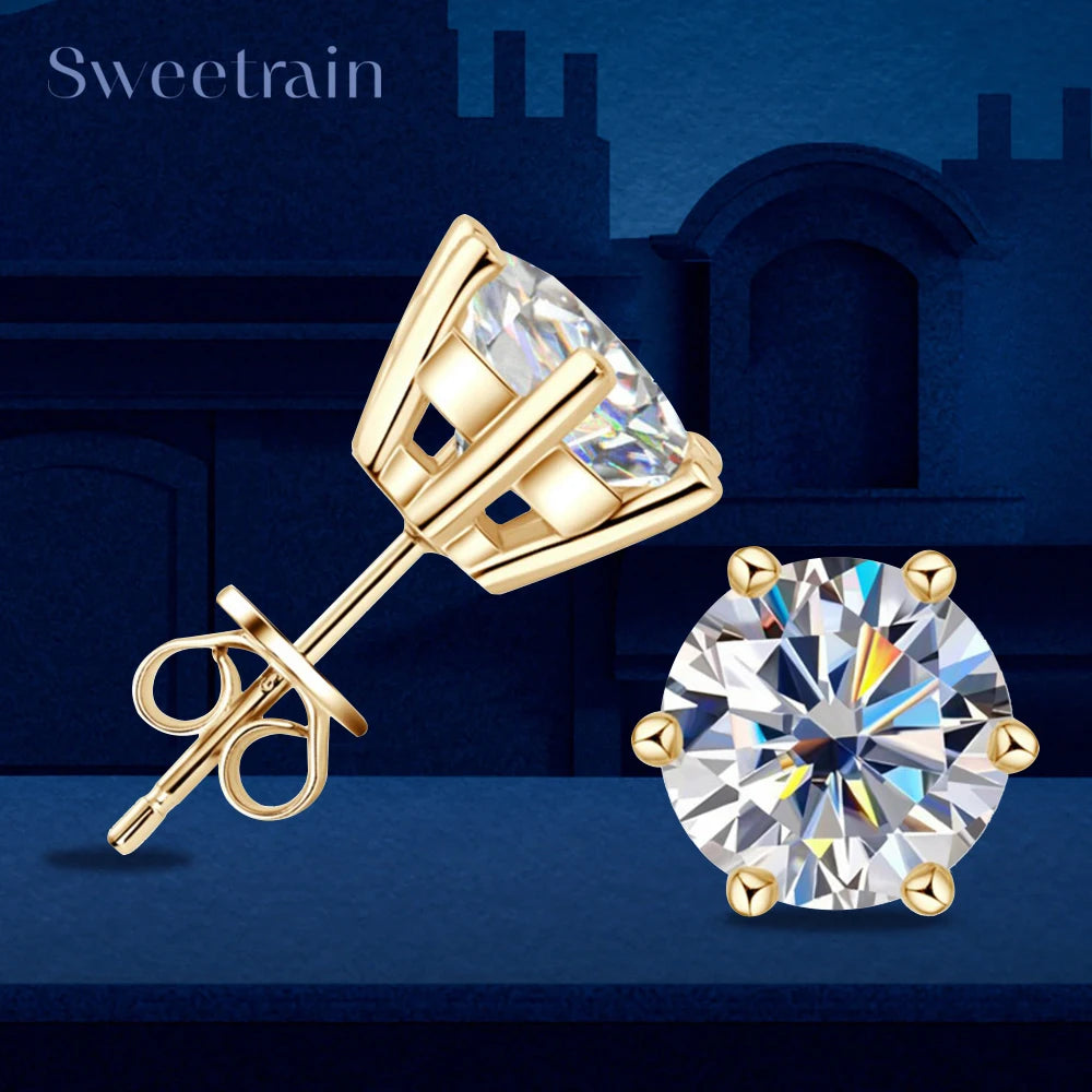 Moissanite Stud Earrings 0.5-2ct 18K Gold Plated Luxury - Smarsty