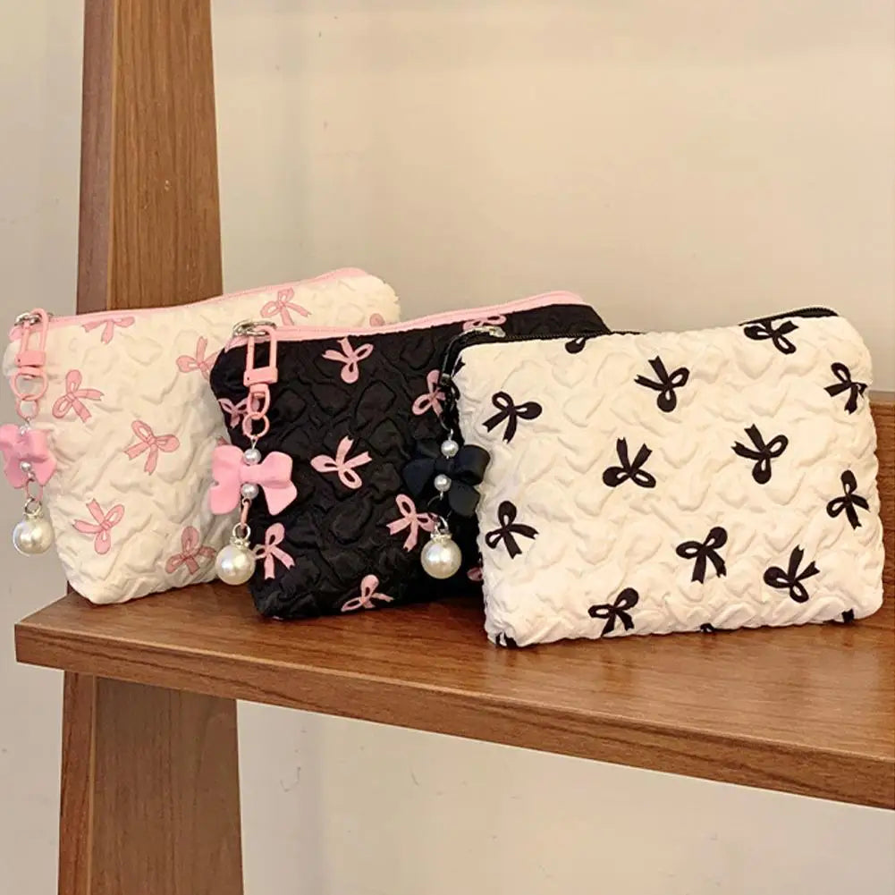 Bow Canvas Makeup Bag Large Capacity Travel Organizer - Smarsty