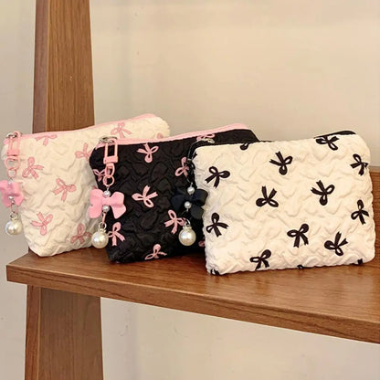 Bow Canvas Makeup Bag Large Capacity Travel Organizer - Smarsty
