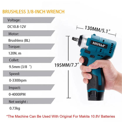 Brushless Electric Impact Wrench 120N.m Cordless Power Tool - Smarsty