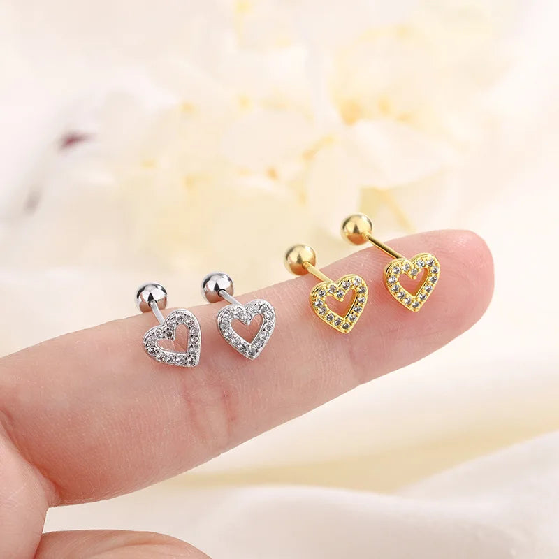 Hypoallergenic Heart Stud Earrings Screw Back For Women - Smarsty