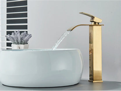 Brushed Gold Waterfall Bathroom Sink Faucet Mixer - Smarsty