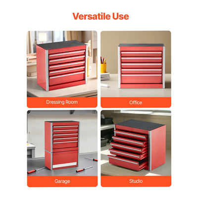 SucceBuy 5-Drawer 8.6in Metal Tool Box Red/Black Portable Small Tool Chest with PP Feet Pads for Garage Workshop Tools Storage - Smarsty
