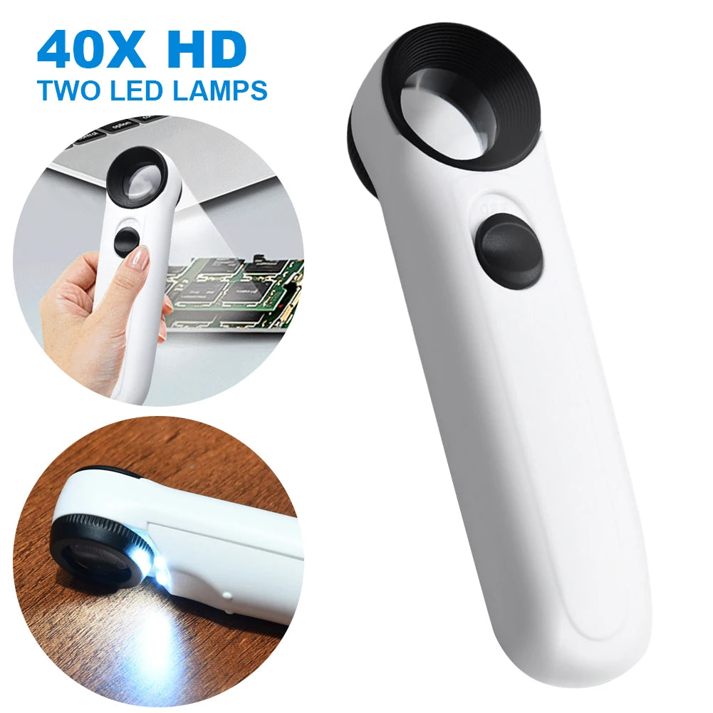 40X Handheld Magnifier Illuminated Jewelers Loupe Magnifier with Two LED Lights Jewelry Magnifier for Jewelry Identifying