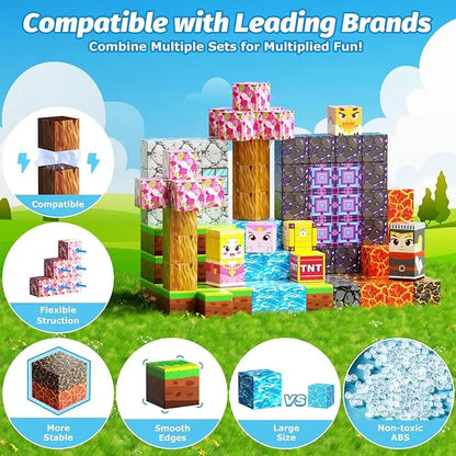 Magnetic Building Blocks Mine World Magnet Cube Set for Boy Girl Kid Age 3+ DIY Model Children STEM Educational Sensory Toy - Smarsty