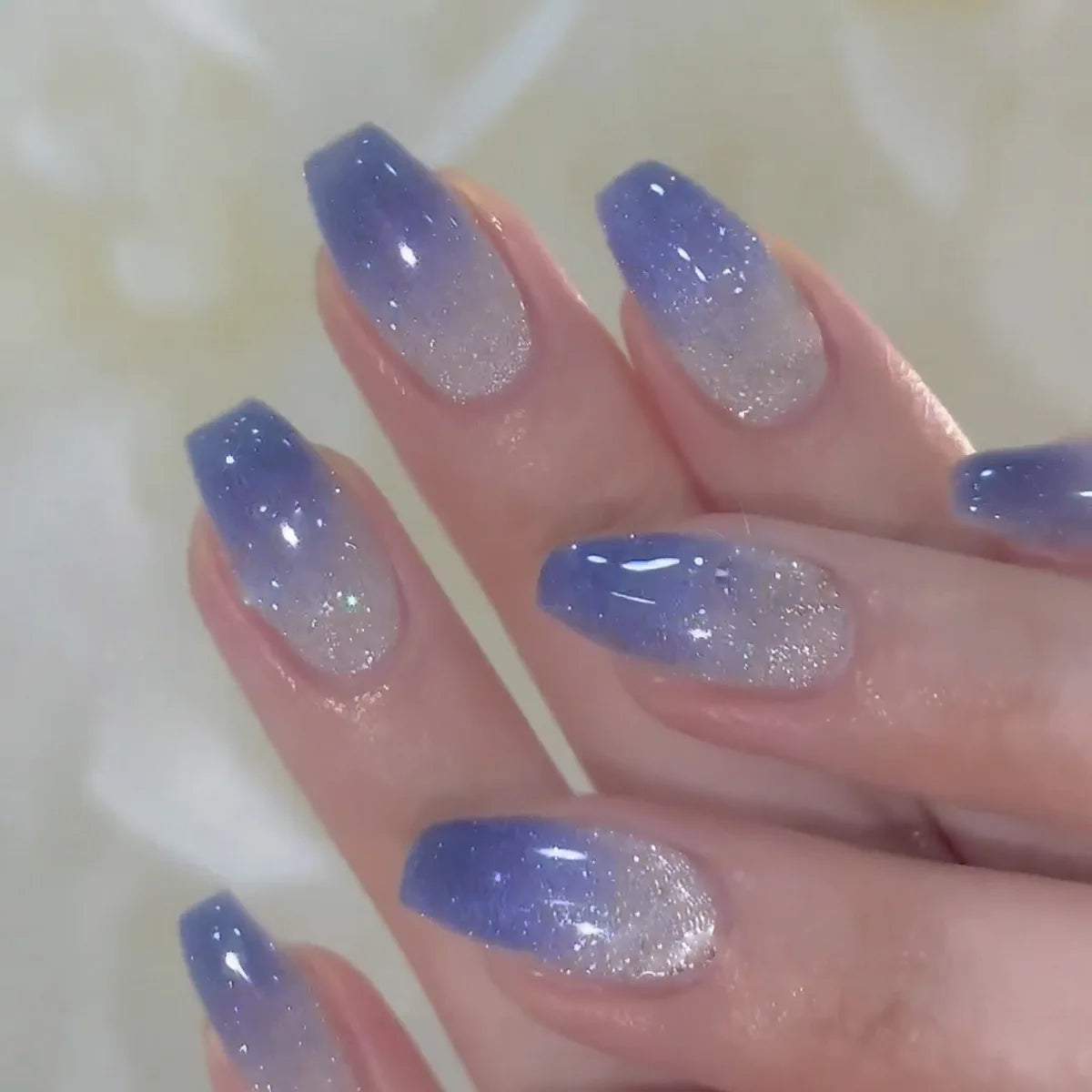 Romantic 24pcs Blue French Style Press On Nails - Smarsty