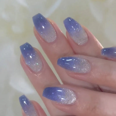 Romantic 24pcs Blue French Style Press On Nails - Smarsty