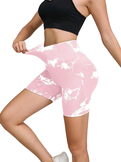 Tie Dyed Seamless Fitness Pants Women's High Waist and Hip Lifting Sports Tight Shorts Running Sexy Peach Fitness Yoga Shorts - Smarsty
