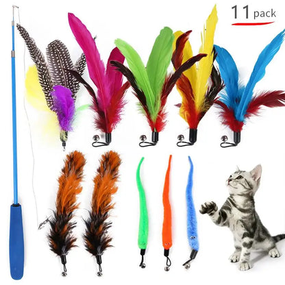 11pcs Replacement Cat Feather Toy Set Feather Replacement Head Retractable Cat Stick Cat Products - Smarsty