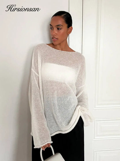 Hirsionsan Elegant Sweater Women 2024 Summer Autumn Casual Fashion Loose Women Pullovers Chic Pink White Jumper Sueter Mujer - Smarsty