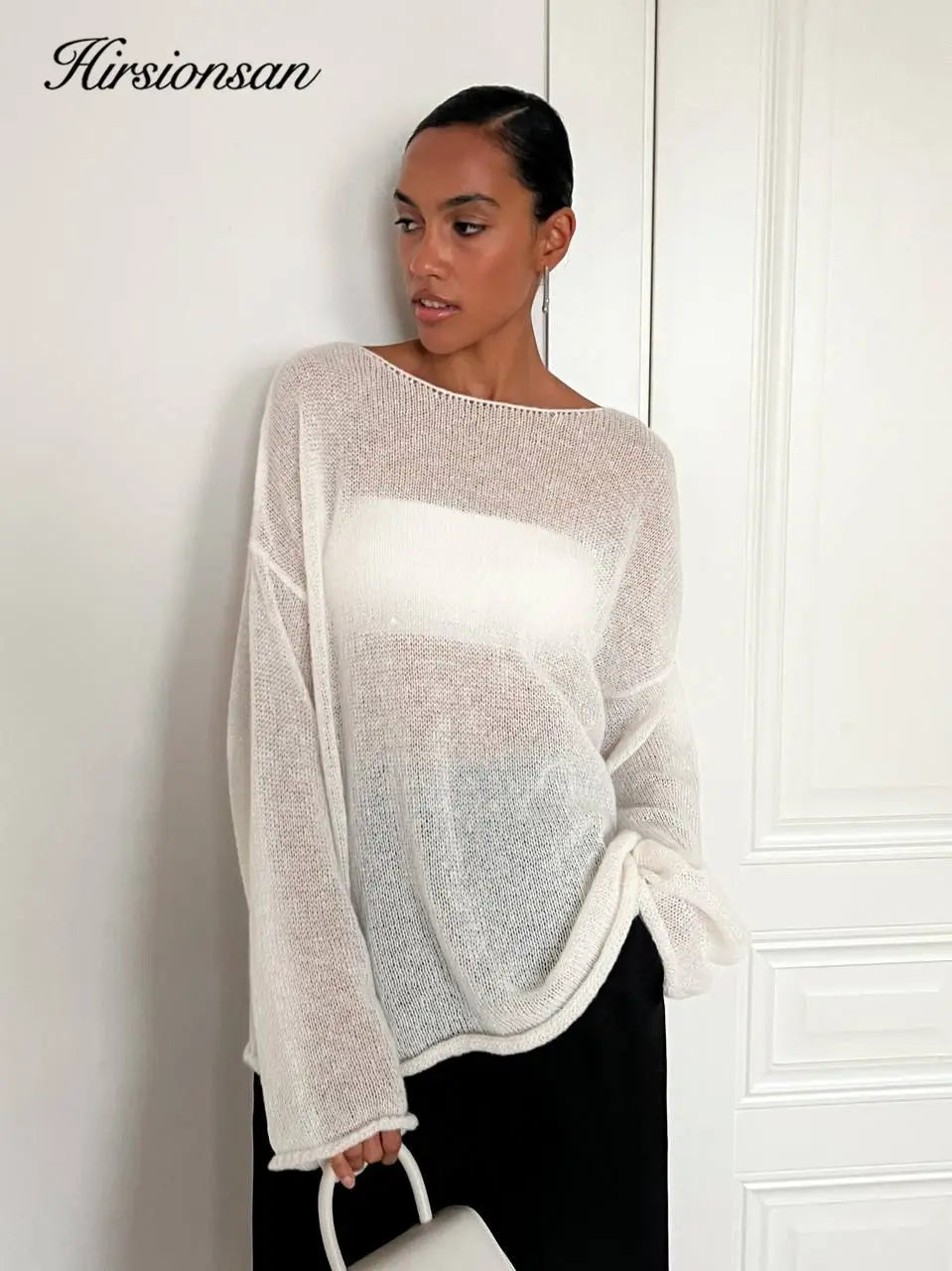 Hirsionsan Elegant Sweater Women 2024 Summer Autumn Casual Fashion Loose Women Pullovers Chic Pink White Jumper Sueter Mujer - Smarsty