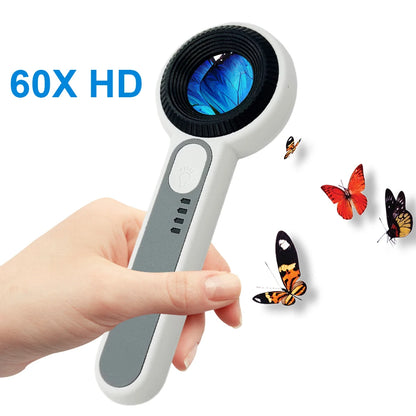 60X Handheld Magnifier Rechargeable Illuminated Magnifying Glass Wear Resist Lighting Book Magnifier for Seniors Reading Repair