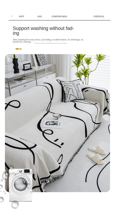 Black Chenille Sofa Cover for Dust Protection - Smarsty