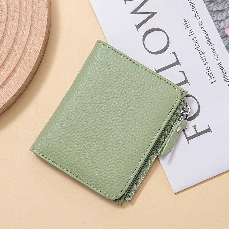 Women Genuine Leather Slim Short Wallet RFID Blocking Bi-Fold Wallet Credit Card Holder money clip wallet Zipper Coin pocket