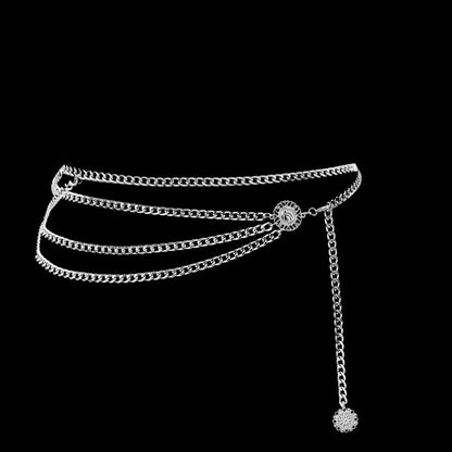 Women High Waist Metal Chain Belt with Crystals - Smarsty