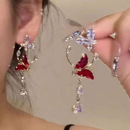 Elegant Red Zircon Butterfly Drop Earrings for Women Fashion - Smarsty