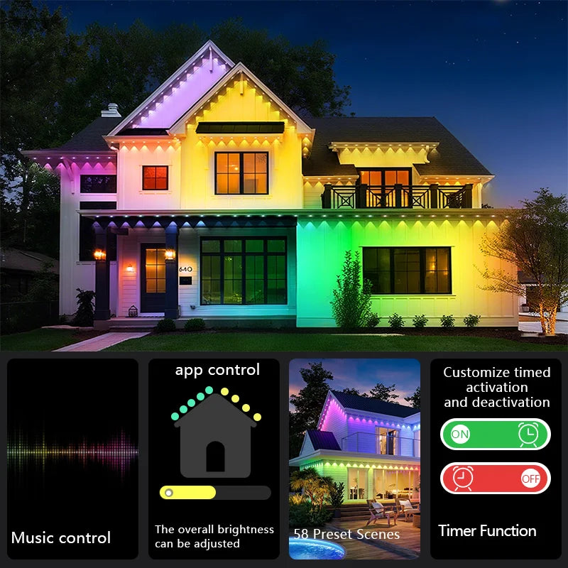150ft 100ft 50ft Permanent Outdoor Lights Smart RGBIC Outdoor Lights with 75 Scene Modes String Lights with 90 LEDs for Garden