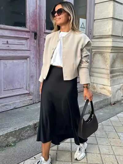 MUJER Woman 2025 Satin Skirt Women High Waist Long Skirts For Women Summer Black Midi Skirt Woman Office Elegant Women's Skirts - Smarsty