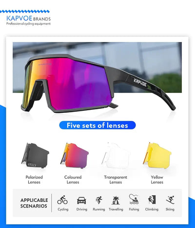 Kapvoe Cycling Glasses Polarized MTB Road Bike Glasses UV400 Protection Sunglasses Ultra Light Sport Eyewear Equipment by Smarsty