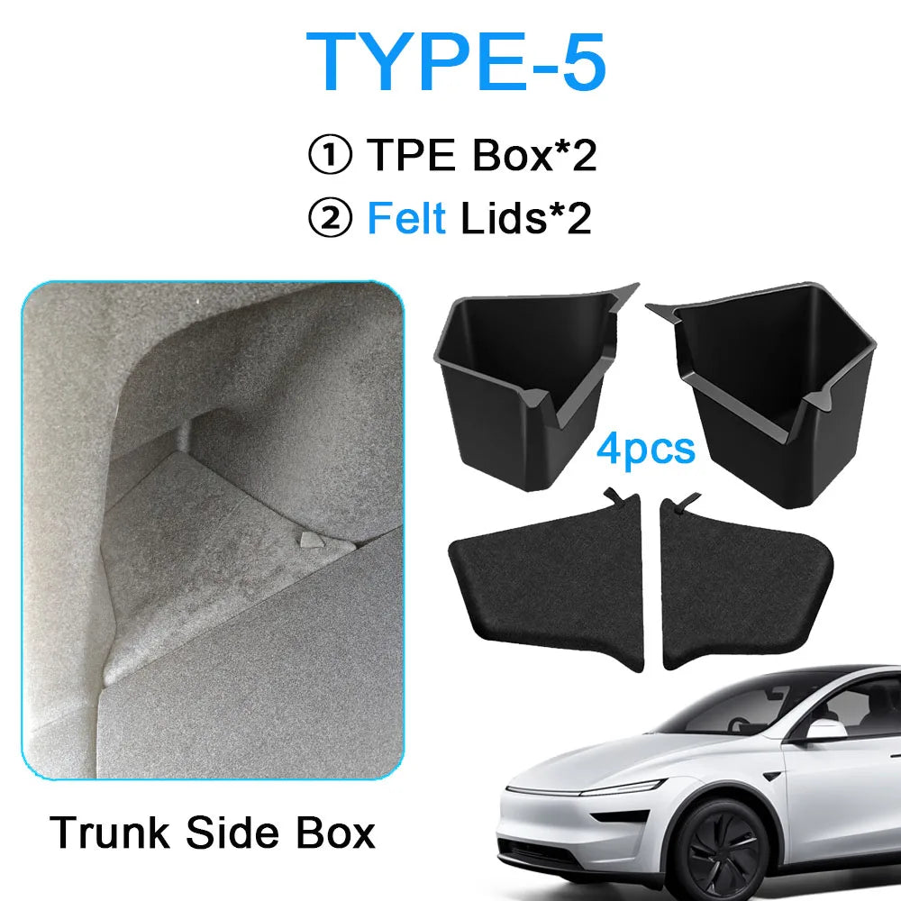 For Tesla Model Y Juniper Trunk Organizer Side Storage Box Boot Organizer Flocked TPE Mat Anti-dirty 2025 Car Travel Accessories