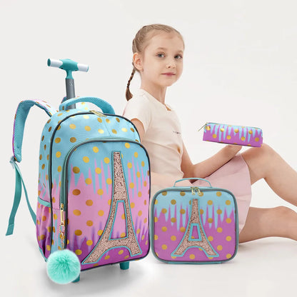 Pink Rolling Backpack For Girls With Glow In The Dark - Smarsty