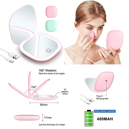 Compact Foldable LED Makeup Mirror With 5x/10x Magnification - Smarsty