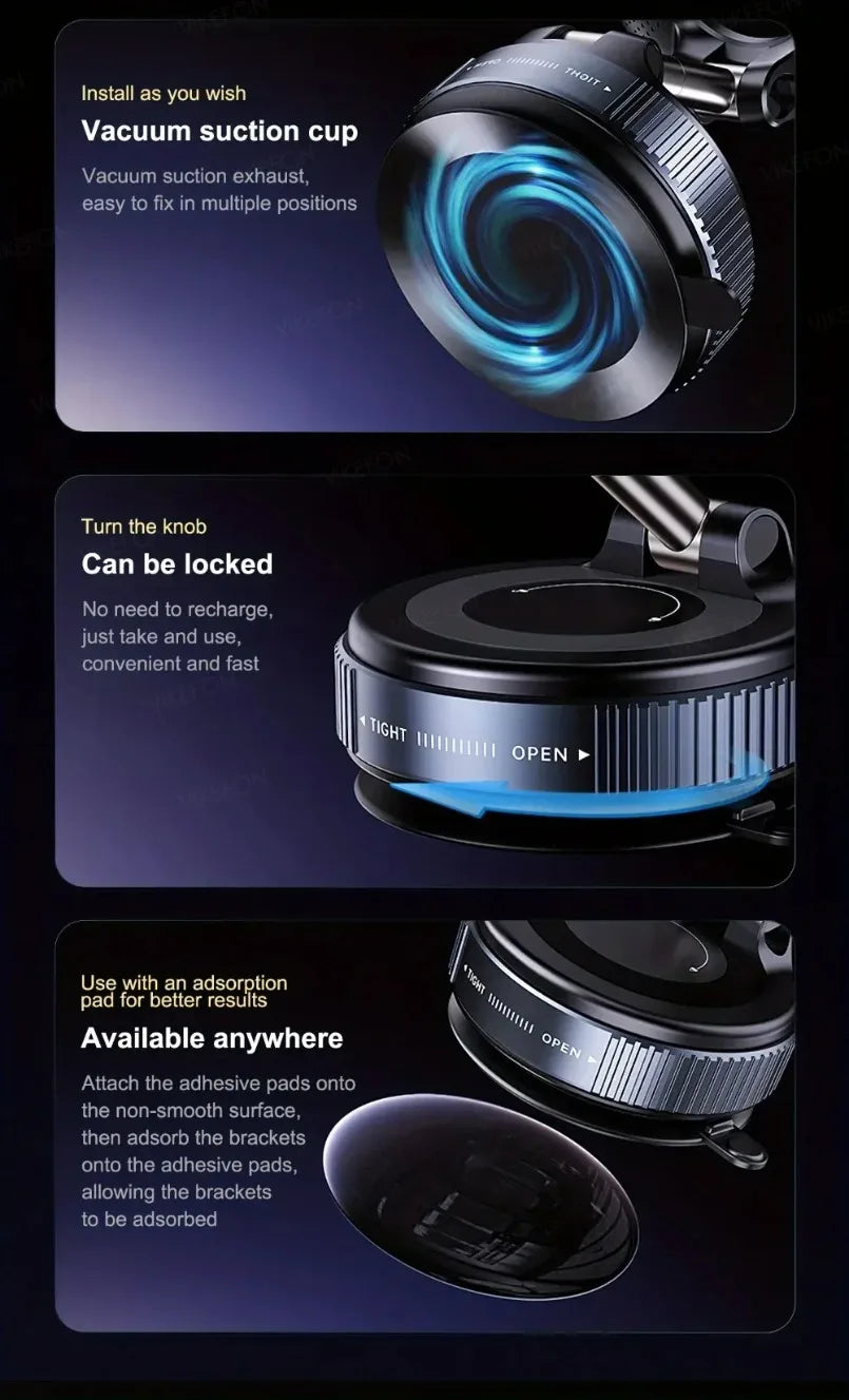 Magnetic Car Phone Holder 360 Rotation Vacuum Suction - Smarsty