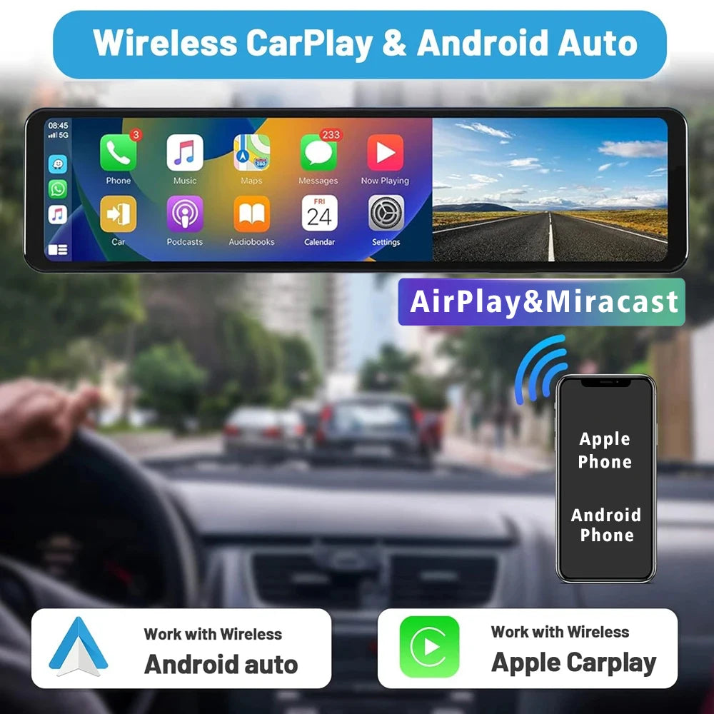 4K Dash Cam with GPS WiFi CarPlay Android Auto Mirror - Smarsty