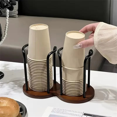 Disposable Cup Storage Holder Rack Shelf Water Tea Cups Wood Dispenser with Longer Stick Mug Display Stand Organizer Supplies by Smarsty