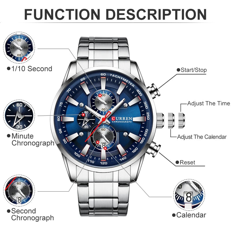 Luxury CURREN Quartz Men’s Watch Waterproof Sport Chronograph - Smarsty
