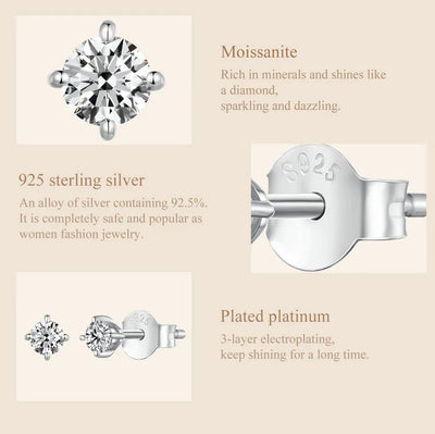 Moissanite Earrings 925 Sterling Silver D Color Studs - Smarsty