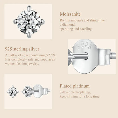 Moissanite Earrings 925 Sterling Silver D Color Studs - Smarsty