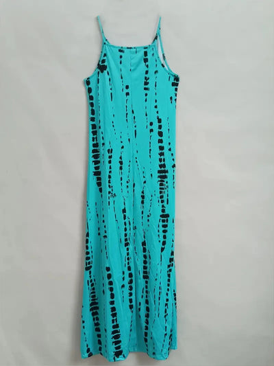Women's Casual Loose V-neck Tie Dye Printed Spaghetti Maxi Dress Summer Beach Vacation Long Dress - Smarsty