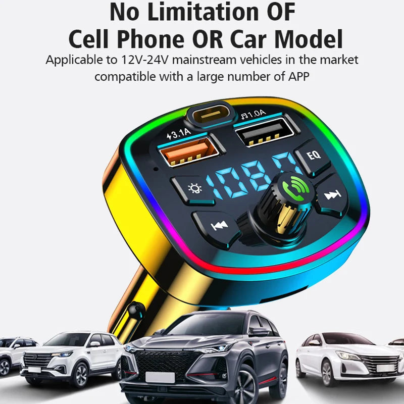 Car Bluetooth 5.0 FM Transmitter Wireless Adapter Mic Audio Receiver Auto MP3 Player 2.1A Dual USB Fast Charger Car Accessories - Smarsty