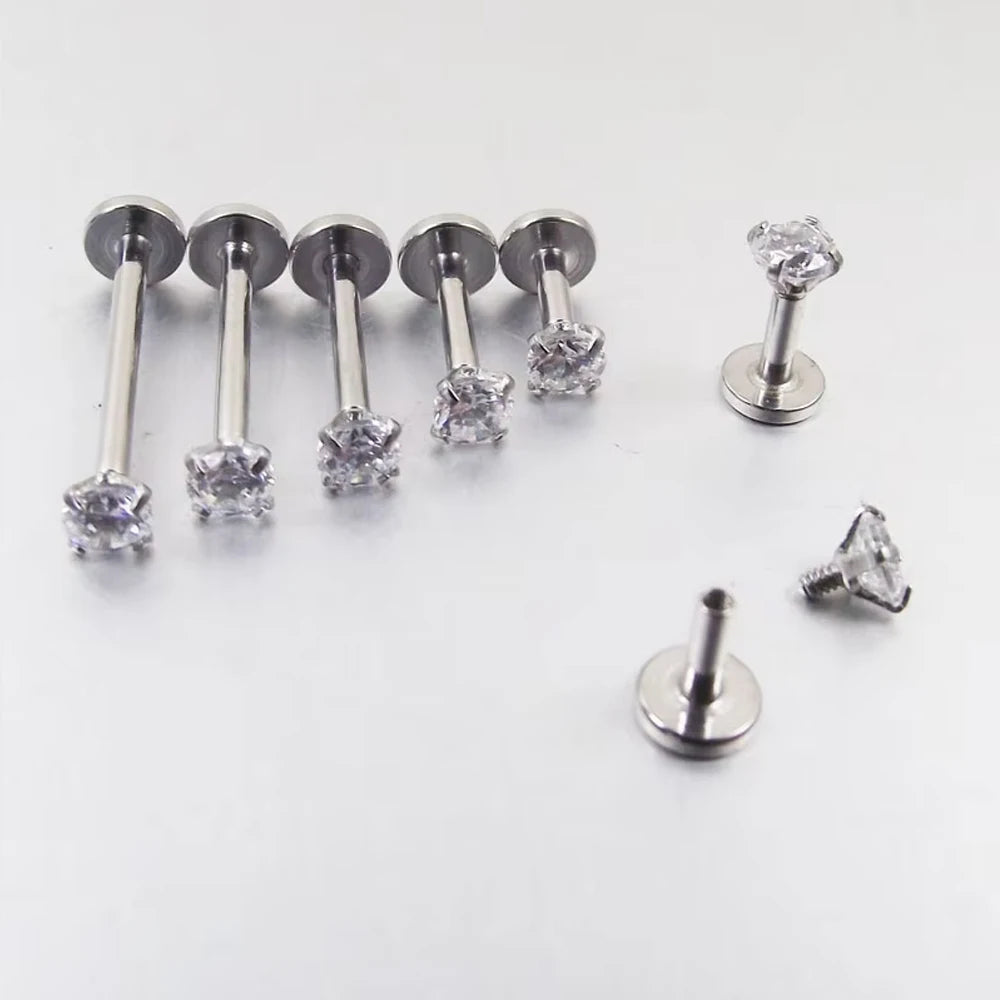 Labret Tragus Stud 16G Surgical Stainless Steel CZ Crystal - Smarsty