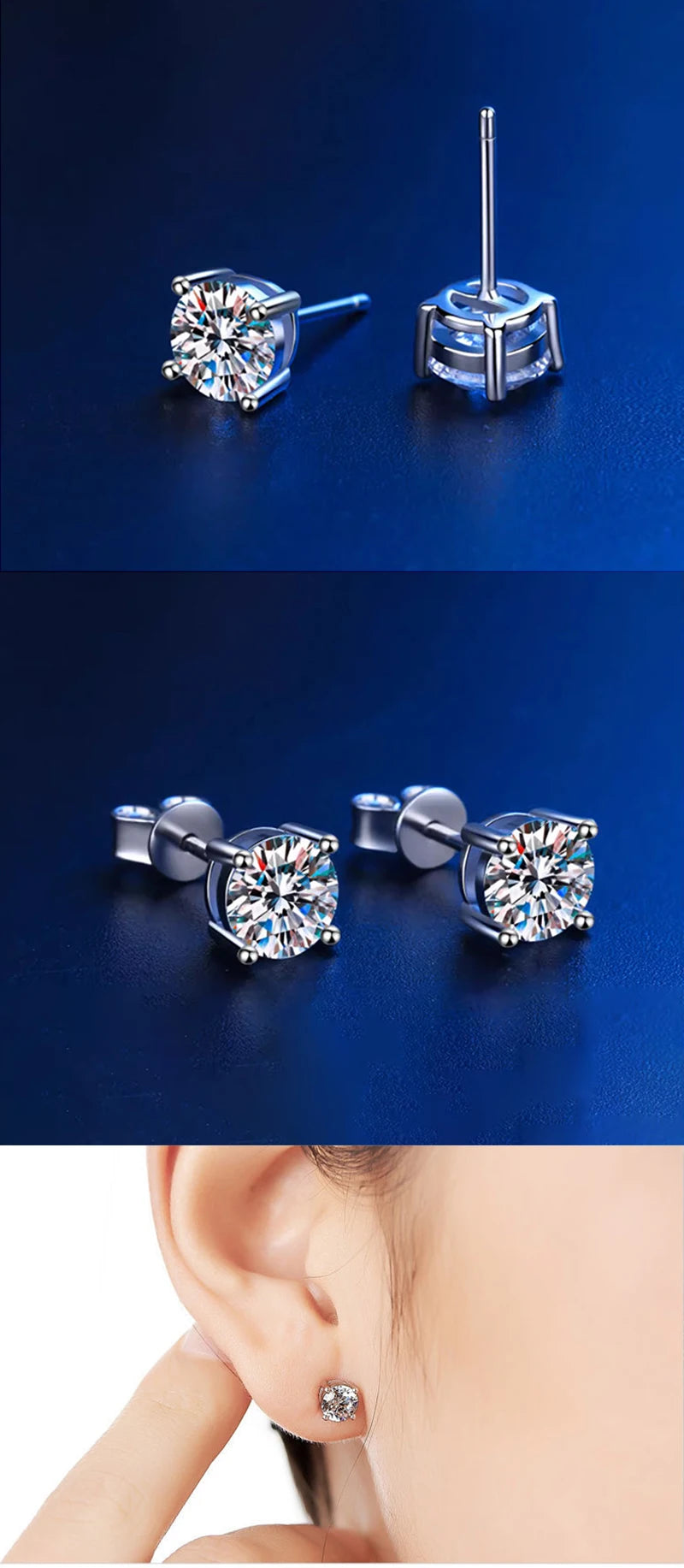 Certified Moissanite Stud Earrings 18K Plated Silver - Smarsty