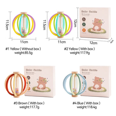 Baby Rattle Toy Wooden Rain Drum With Silicone Baby Sensory Touch Toy Newborn Dental Care Gum Anti-eating Hand Molar Stick Gif by Smarsty