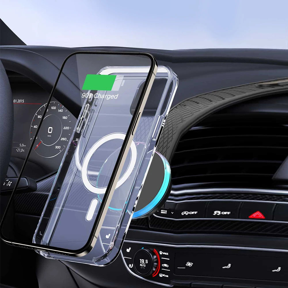 Magnetic Car Wireless Charger Phone Stand Car Phone Holder Mount RGB Light GPS Navigation Bracket for iPhone 15 14 13 12 Pro Max