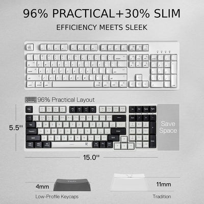 Redragon BK7114 Low-Profile 2.4G BT Wireless Computer 98 Keys Slim Office PC Scissors Mechanism Tactile Quiet Keystroke Keyboard