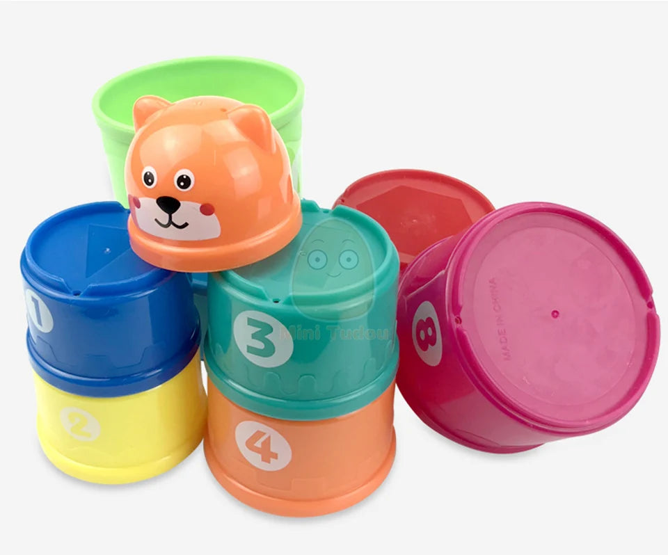 Baby Toys Stacking Cup Cartoon Early Educational Learning Color Number Nesting Sorting Bath Shower Play Water Sand Game For Kids - Smarsty