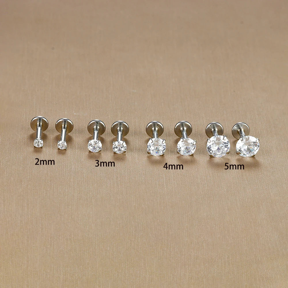 16G Surgical Steel Labret Stud Earrings Secure CZ Comfort - Smarsty
