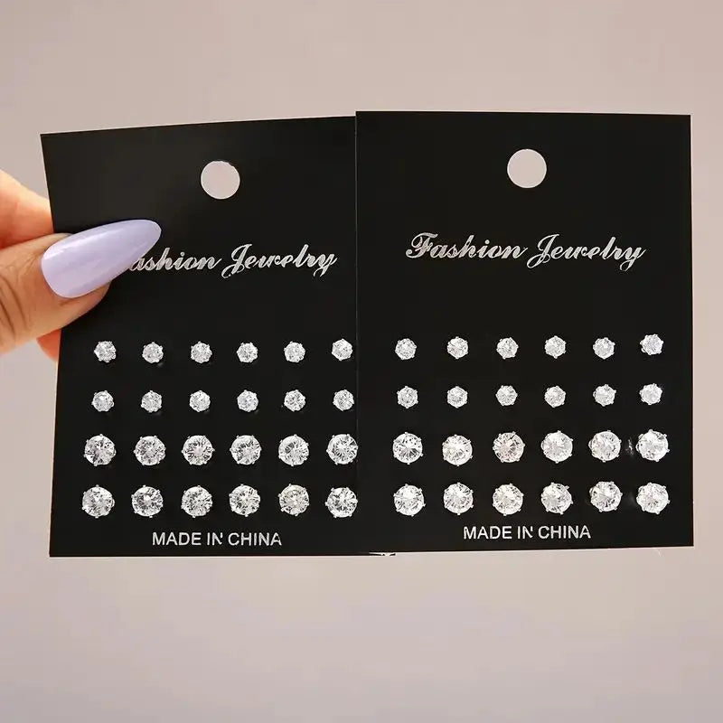Maximum 36 Pairs Shiny Zircon Stud Earrings Set - Smarsty