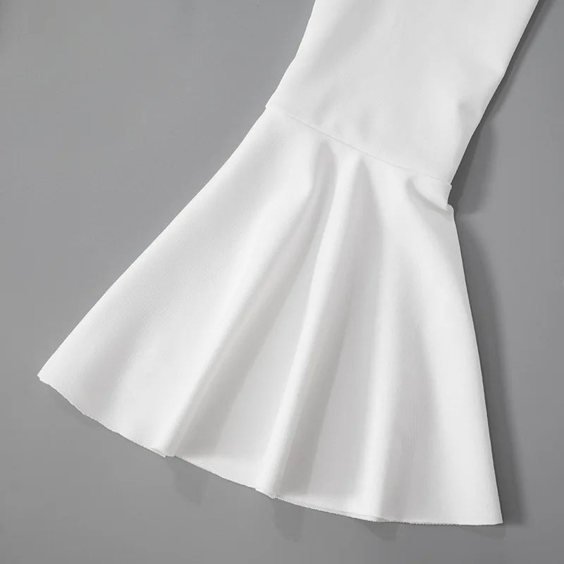 Tossy Ruffled Lace-Up White Mini Dress Women's V-Neck Patchwork Long Sleeve Sexy Slim Dress Bandage Elegant Female Summer Dress - Smarsty